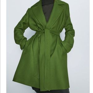 Zara green belted Coat Size XS NWT